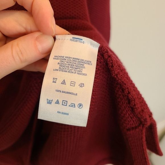 Land's End Tight Knit V Neck Cotton Sweater Maroon Size Medium - Picture 6 of 6